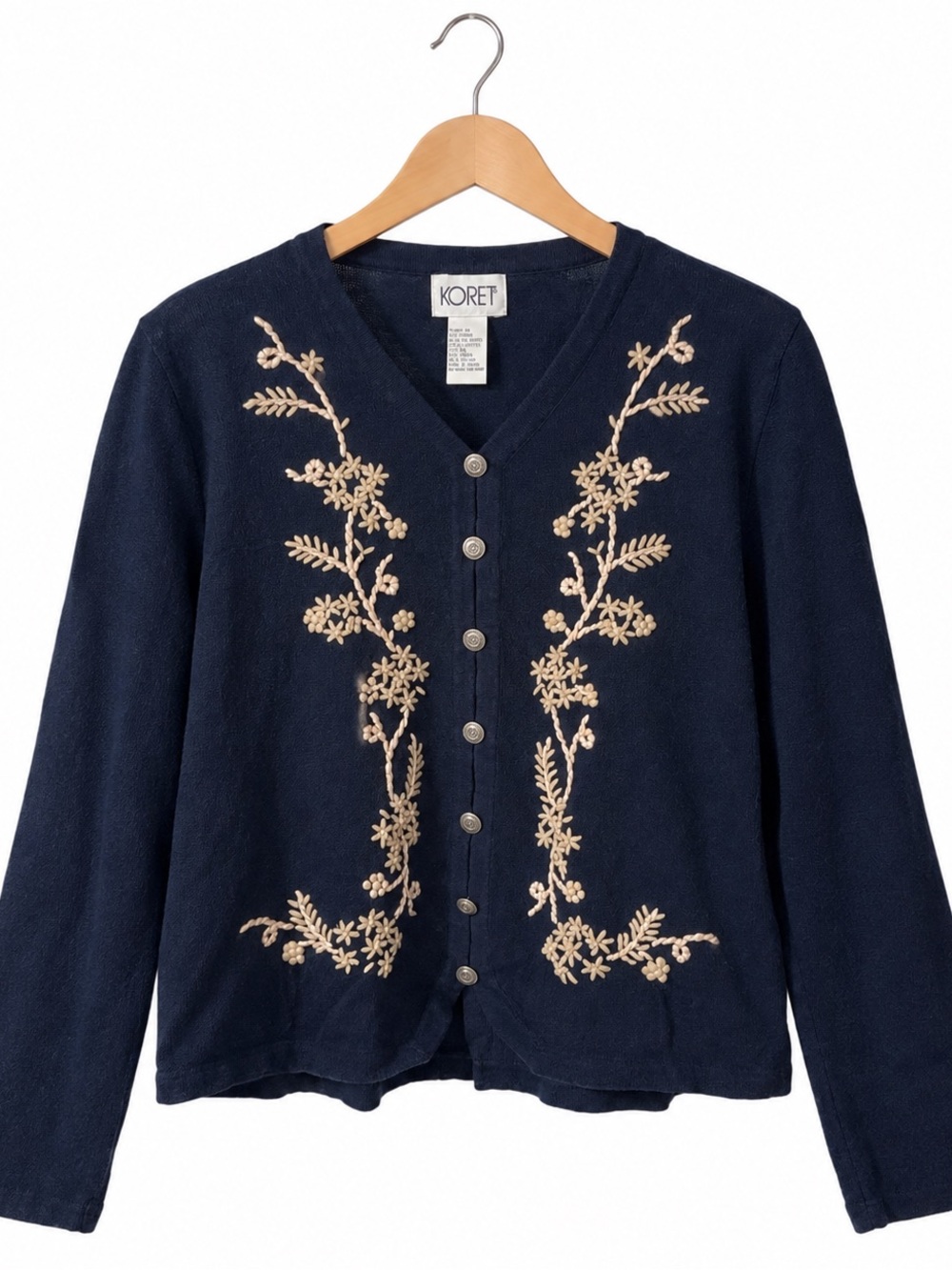 Vintage Navy Embroidered Button-Front Sweater
